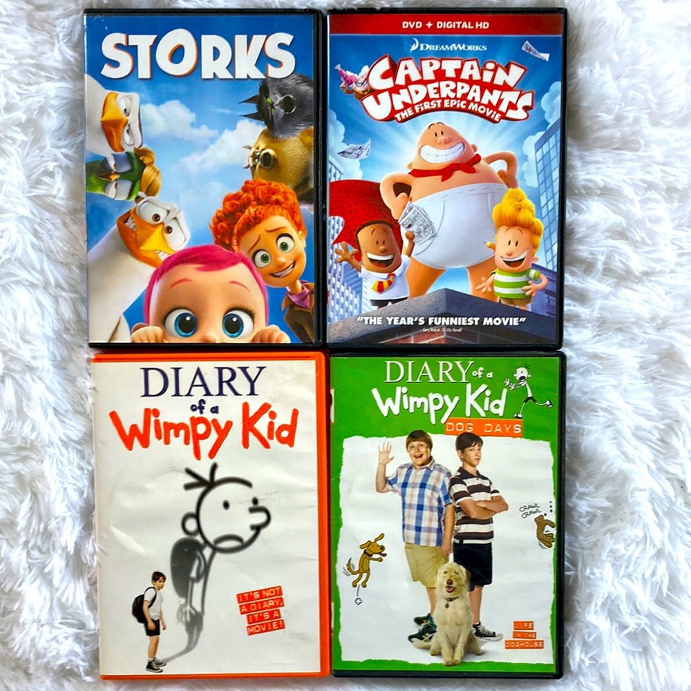 Diary of a Wimpy Kid Storks Captain Underpants dvd bundle